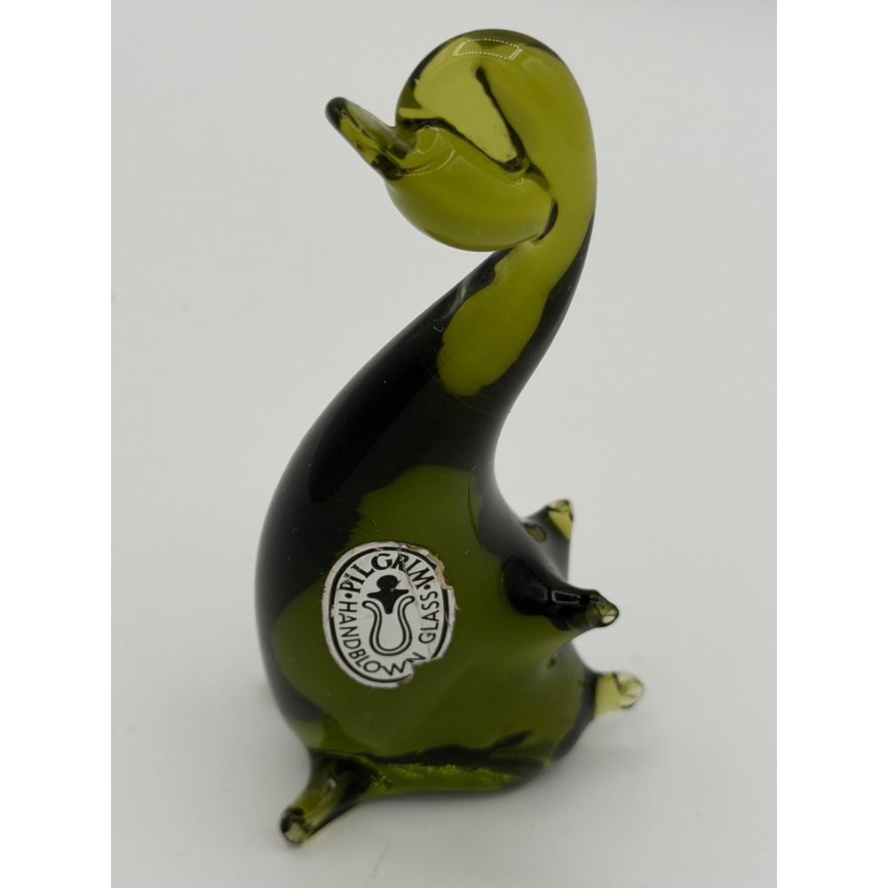 Vintage Pilgrim Glass Handblow Green Glass Duck Figurine Adorable Collectible - Picture 6 of 8